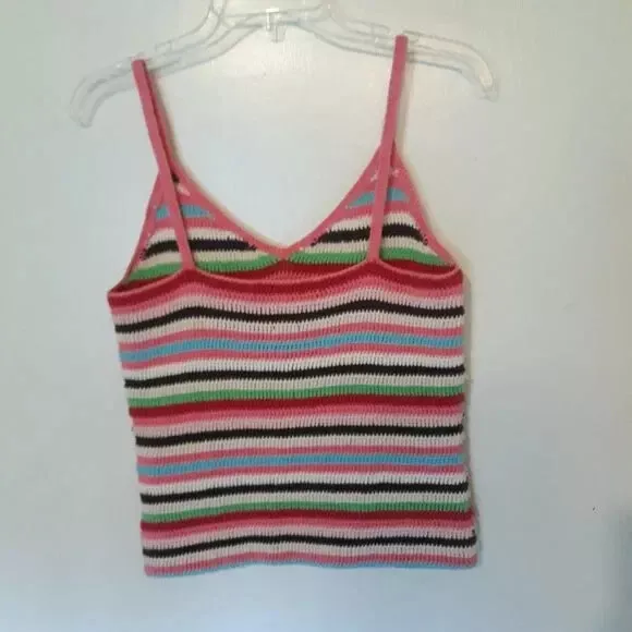 Tommy Hilfiger Women Medium Y2K Tank Top Hand Knit Crochet V Neck Pullover