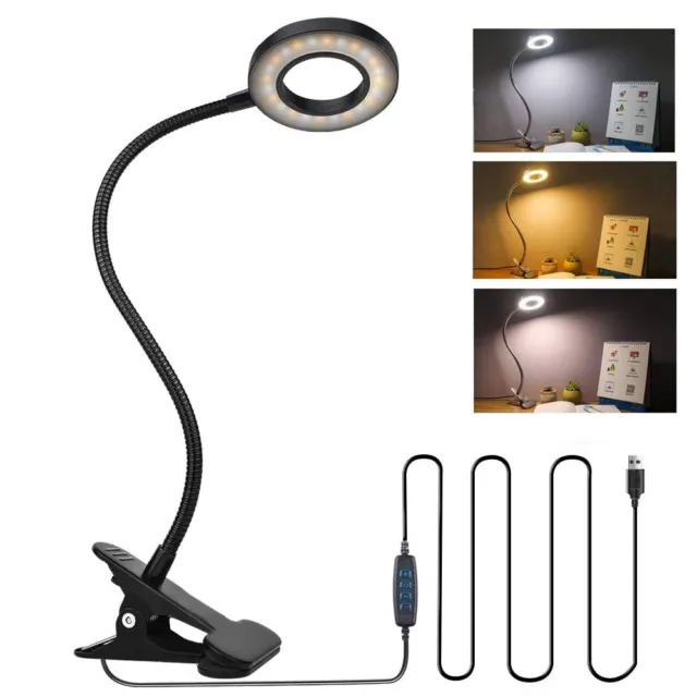 NEW LED Clip On Desk Lamp Flexible Arm USB Dimmable Study Reading Table Light