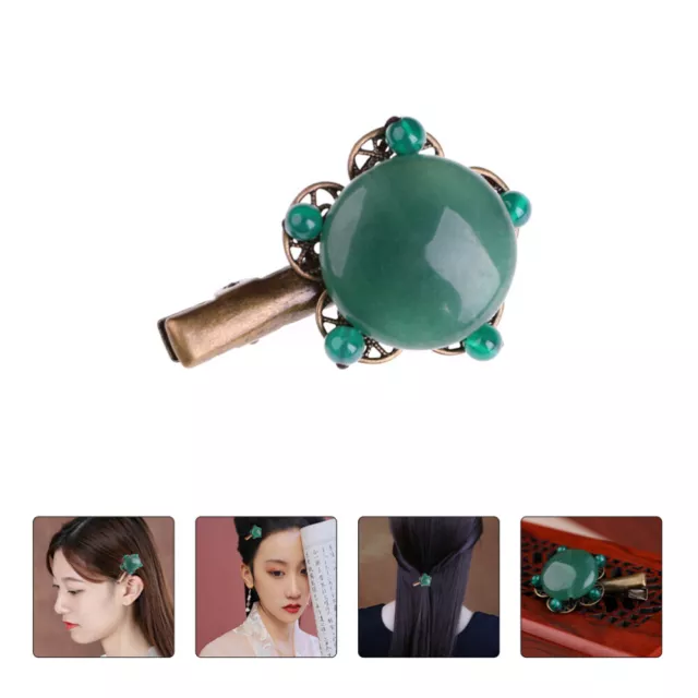 Jade Hair Clip Barrettes Vintage Gemstone Alligator Clips for Women-BB