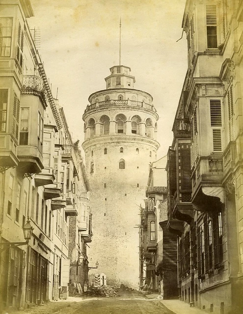 Vieille Photo De Constantinople 1870 – La Tour De Galata – Tirage Albuminé Original