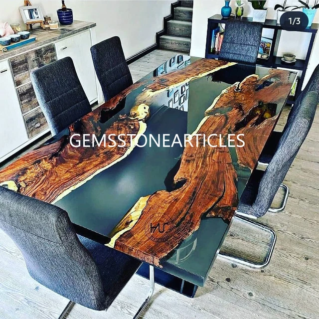 GREEN EPOXY RESIN River Walnut Dining Table epoxy wooden Table Top Sofa