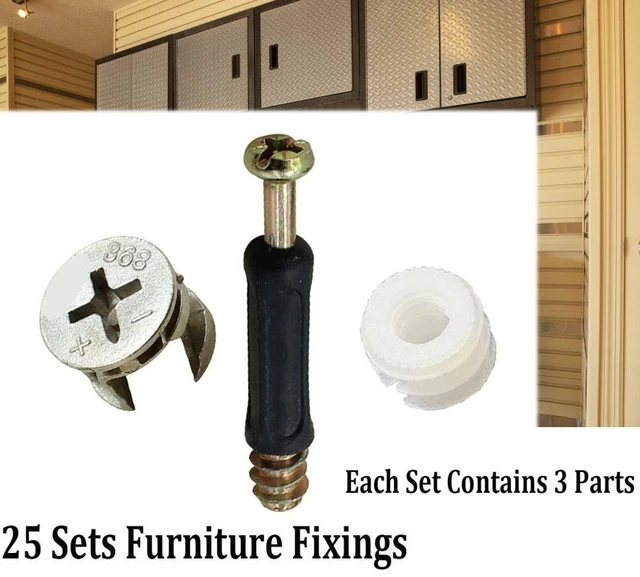 FURNITURE FIXINGS SET with 25 Cam Locks and Wood Dowels for Easy