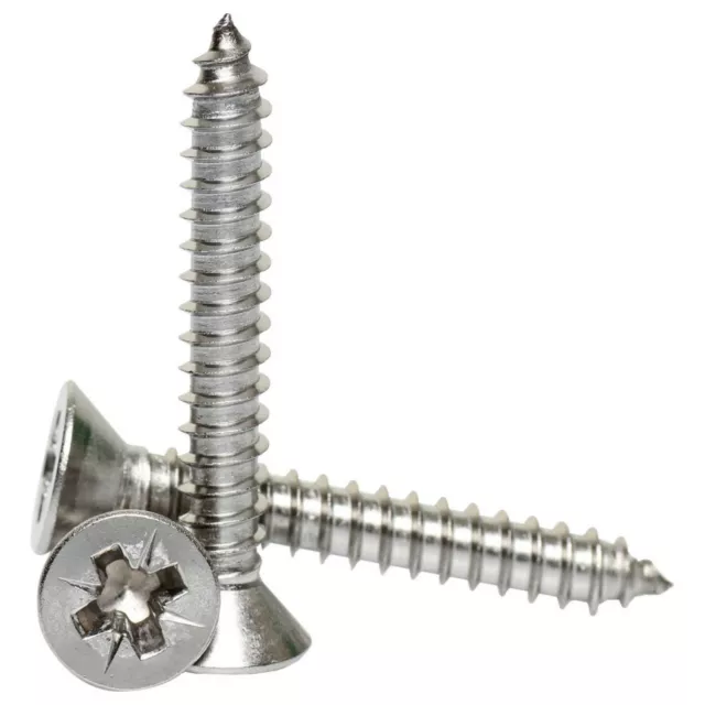 No2 4 6 7 8 10 12 POZI COUNTERSUNK SELF TAPPERS STAINLESS STEEL TAPPING SCREWS