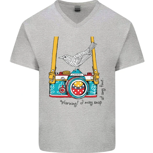 Camera With a Bird Photographer Photography Mens V-Neck Cotton T-Shirt
