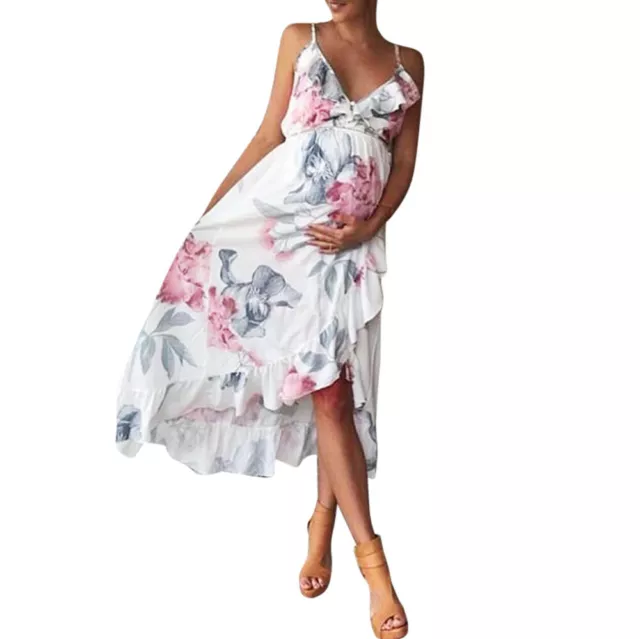 Women Maternity Pregnant Dresses Sleeveless Nursing Summer V-Neck Floral Dress 3