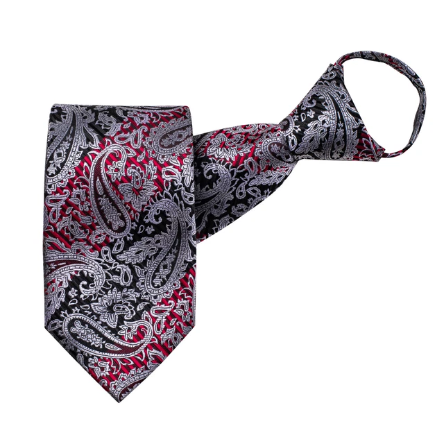 Mens Paisley Ready Knot Pre Tied Formal Zipper Tie Neck Wear Striped Necktie