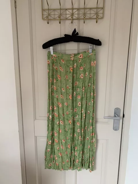 Vintage Women’s Button Down Green Floral Maxi Skirt