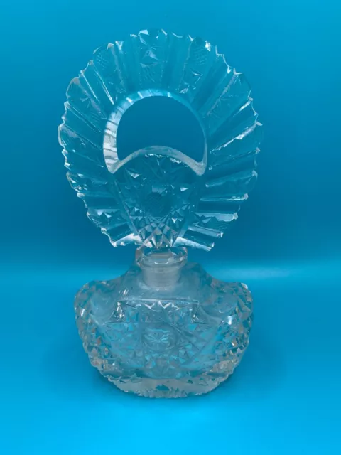 Vintage Art Deco Crystal Perfume Bottle Hand Cut With Beveled Glass Stopper