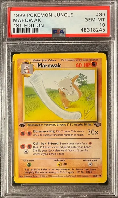 1st Edition Jungle Marowak Pokemon Card None Holo PSA 10 Gem Mint