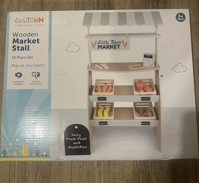 ALDI LITTLE TOWN Wooden Toys Market Stall Complete With Accessories