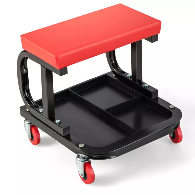 Rolling Creeper Garage Stool Soft Padded Mechanic Seat w/Tool Tray Storage