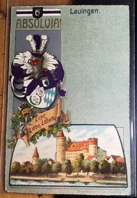 Absolvia Lauingen - 1910 - Wappen & Schloss / Karte - Studentika