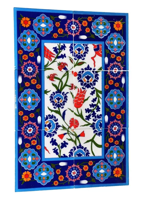 Decorative Handmade Ceramic Tiles Mural for Wall (Set of 6 Pieces 12 x 18 inch)