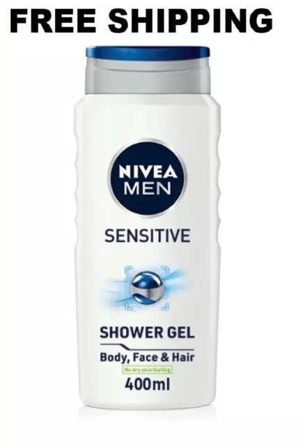 NIVEA MEN Sensitive Shower Gel Pack of 6 (6 x 400ml), Alcohol-Free (NEW)