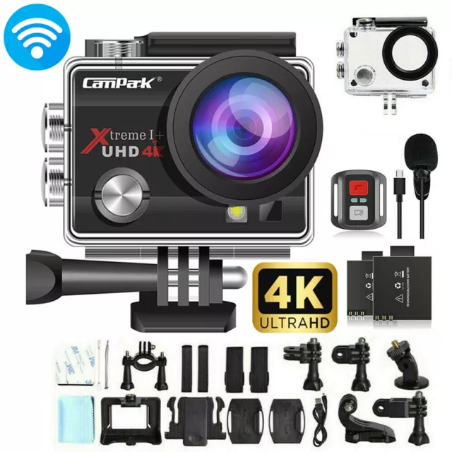 Campark 4K UHD Action Digital Camera WiFi 20MP Sports Cam Camcorder+Microphone