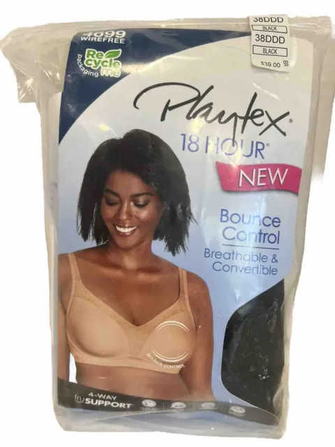 Women's Playtex US4699 18 Hour Bounce Control Wirefree Bra (Black 38D) 