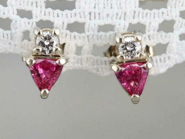 2.10Ct Trillion Cut Lab Created Red Ruby Stud Earrings 14K Yellow Gold Finish