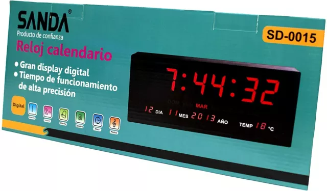 Reloj LED de Pared Digital Extra Grande 36 X 15cm Temperatura Calendario Oficina 2