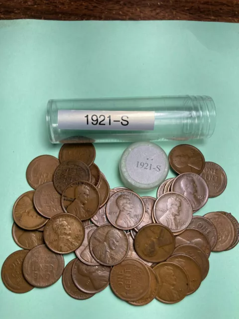 1921-S LINCOLN WHEAT CENT ROLL, HISTORICAL 100 YEAR OLD PENNY Tough Date to find