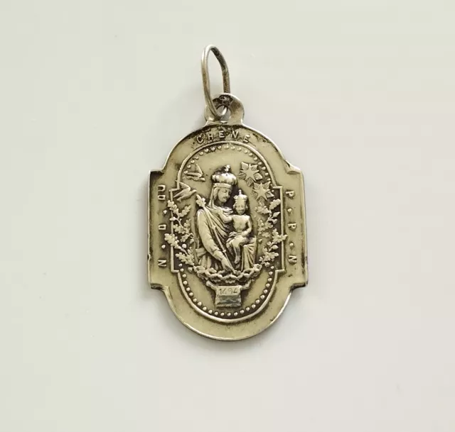 mama-estelle Ancienne Médaille Fine Notre Dame du CHENE Vierge en ARGENT