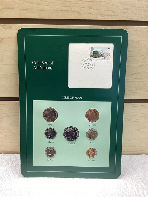 Coin Sets of All Nations Isle of Man w/card 1983-1993 1£ 1989 50 Pence 1990