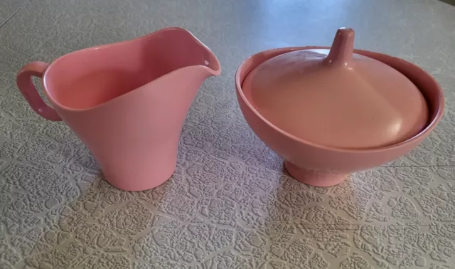 Vintage Mid Century Melamine Boonton Ware Melmac Pink Creamer & Sugar Bowl