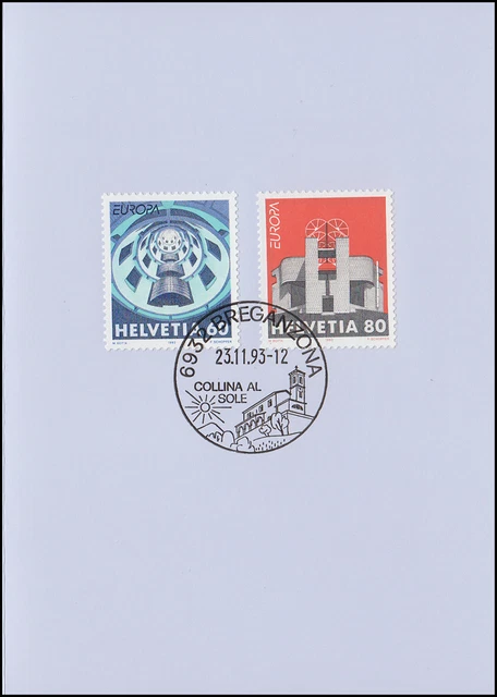 Schweiz 1499-1500 EUROPA Kunst 1993, PTT-Grußkarte zum Jahreswechsel 2