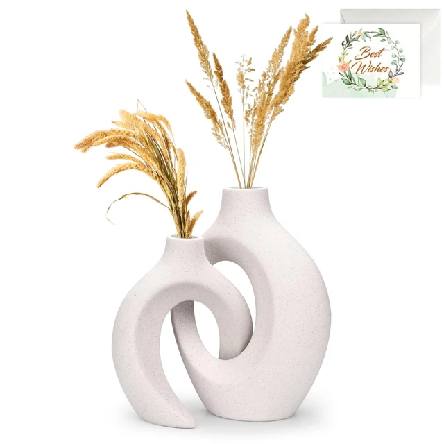 Decorazione Casa Stile Scandinavo Set Di 3 Vasi In Ceramica Bianca - Stile Nordic Per Fiori Secchi E Pampa Set Vasi Nordic Per Fiori Secchi E Erba Pampa - 8