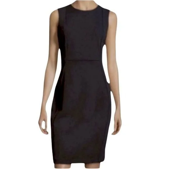 Calvin Klein Sleeveless Jewel Neck Princess Seam Black Knit Sheath Dress Size 10