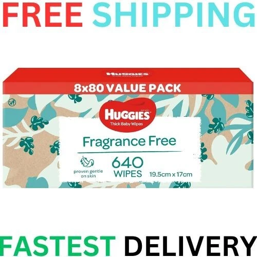 Huggies Thick Baby Wipes Fragrance Free 640 Pack 8 x 80 Pack