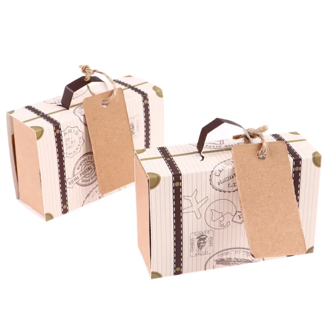 10 pz mini valigia da viaggio scatola caramelle carta Kraft bomboniera cioccolato regalo Bo-H7