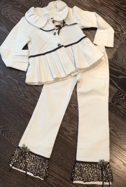 $158 Nwt Girls Baby Sara Cream 2 Pc Jacket/ Pant Set Sz 4