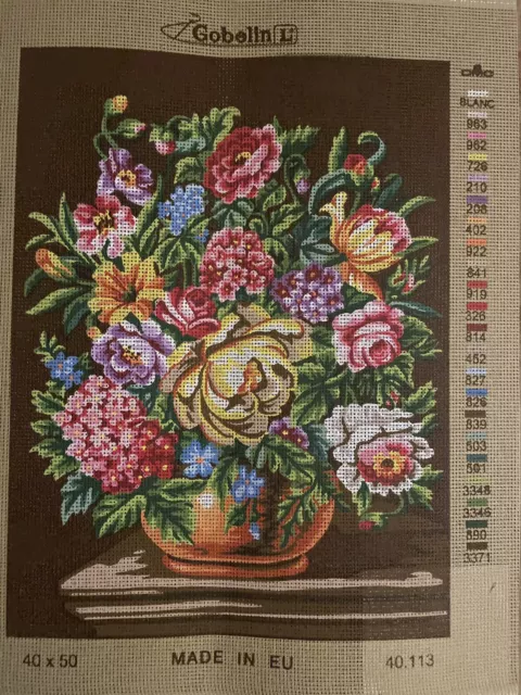 Printed needlepoint Tapestry Gobelin L Flowers Ina Vase Canvas Only 40x50 Cm