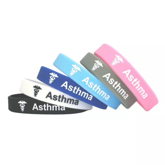 SALE SECONDS Asthma Wristband Medical Alert Silicone Band Bracelet Adult 202mm