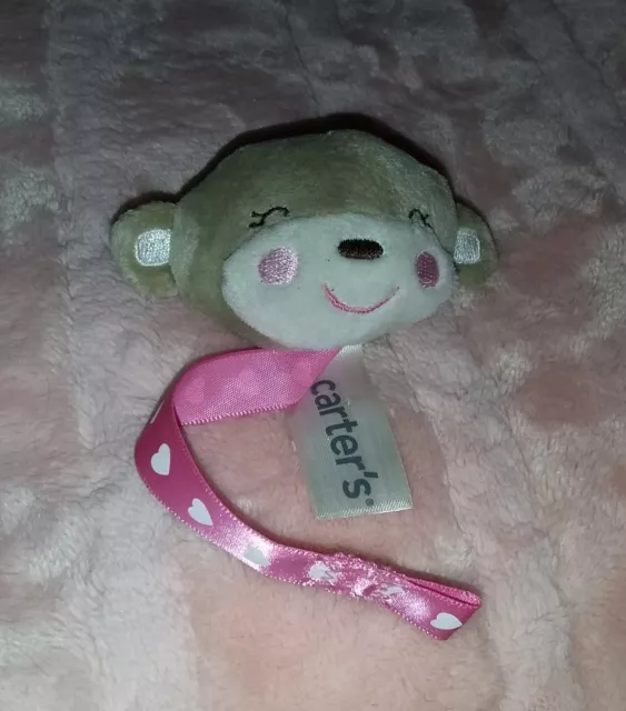 Carter's Beige Monkey Pacifer Clip Holder Strap, Binky, Paci Leash, Pink