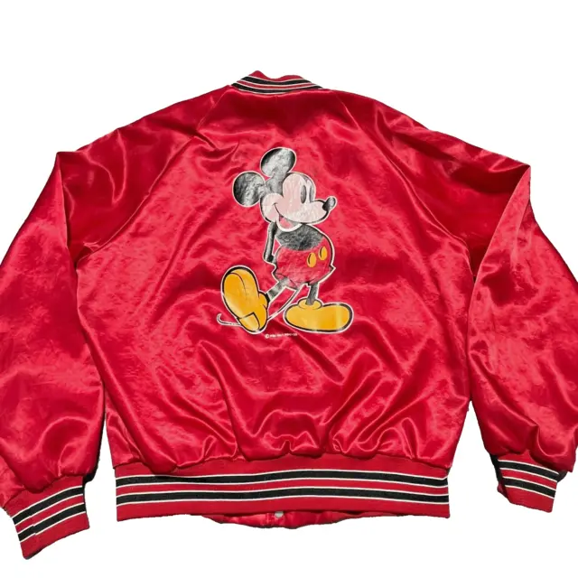 Vintage Mickey Mouse Jacket Mens Large Red Vintage Disney Chalk Line Satin 80s