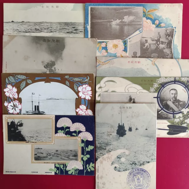 JAPAN END OF RUSSO-JAPANESE WAR ART PC lot 8 ADMIRAL TOGO JAPANESE NAVY WARSHIP