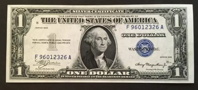 1935 1.00 Blue Double Date SILVER Certificate one dollar note uncirculated FA