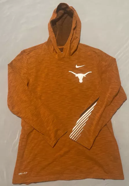 Texas Longhorns Nike Tee Shirt Mens Sz M Orange Hooded Long Sleeve Dri-Fit NCAA