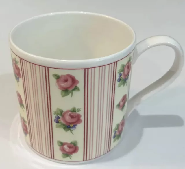 Wedgwood Ivory Stripe Rose Mug Cup 1999 England Bone China Coffee Tea