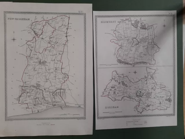 Sussex Midhurst Horsham New Shoreham Pair Antique 1835 Maps Creighton Walker Vgc