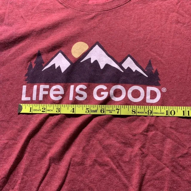 Life is Good T Shirt Mens MED Red Snowy Mountains Outdoors Lightweight Cool Tee