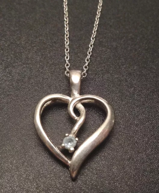 Vintage Blue Topaz Heart Love On 18" Inch Chain Cw Sterling Silver 925