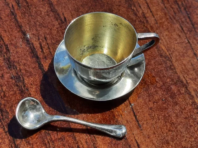 Sterling Silver Coffee Cup, Saucer and Spoon Dollhouse Miniature Made in England