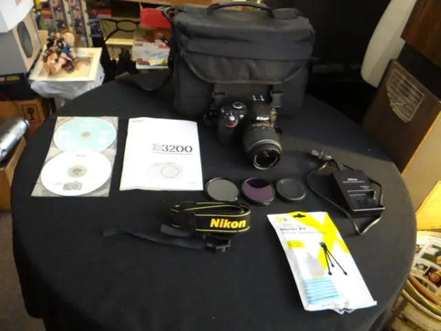 Nikon D3200 24.2MP Digital SLR Camera w 18-55mm f/3.5-5.6G DX VR Lens + Extras