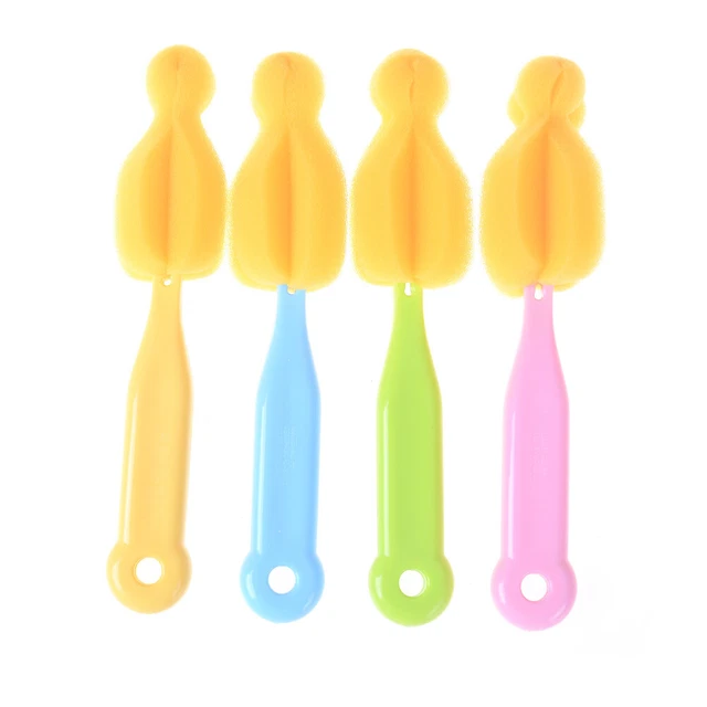2Pcs Baby Teat Cleaning Feeding Bottle Brushes 360 Degree Rotating Sponge KF u