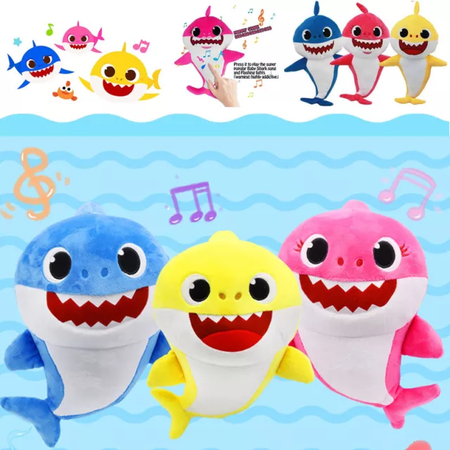 30cm Sing and Light Baby Shark Stuffed Toys Plush Cartoon Dolls Kids Xmas Gifts