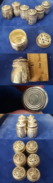 Antique Vintage Sterling Silver 6 Pieces Salt & Pepper Shakers st63