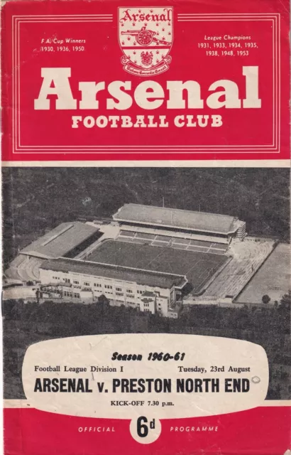 Arsenal Preston North End 1960 61 football programme League Division one vintage