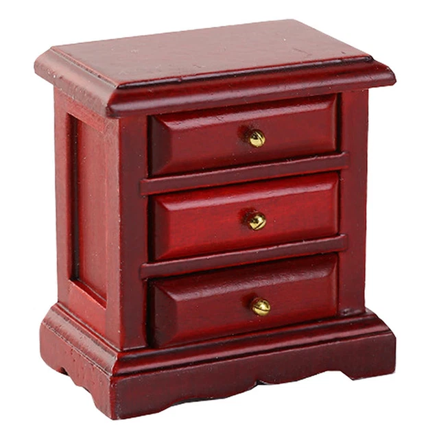 Scale Dolls House Miniature Wooden Bedside Table Furniture DIY Accs Brown